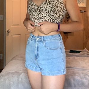 Light blue denim shorts